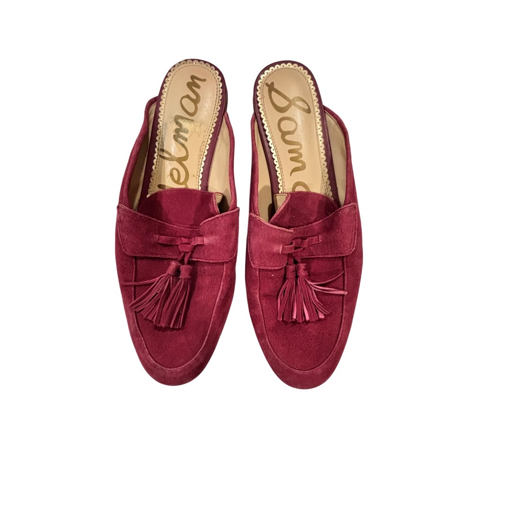 Sam Edelman Paris Tassel Mule Loafers Berry Red Suede Slip On Shoes Womens 9M
